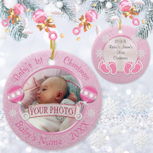 Ornement En Céramique Baby Girl 1st Christmas Ornament VOTRE PHOTO 2 TEX
