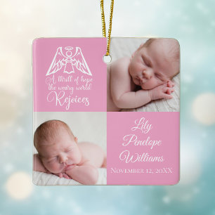 Ornement En Céramique Baby Girl Photo Rejoice Angel mignon rose Noël