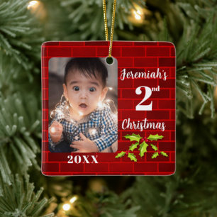 Ornement En Céramique Baby's 2nd Christmas Red Brick Keepsaké