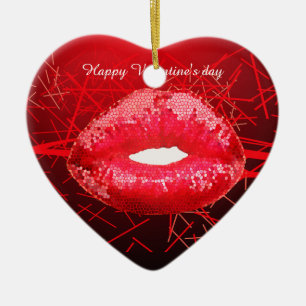 Ornement En Céramique Baiser rouge vif me lèvres valentine