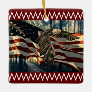 Ornement En Céramique Bald Eagle American Flag Orament