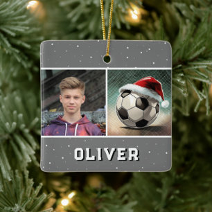 Ornement En Céramique Balle de football avec photo de flocon de neige et