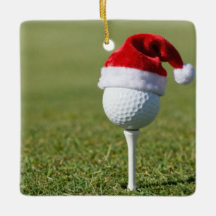 Ornement En Céramique Balle de golf de Noël avec chapeau de Père Noël su