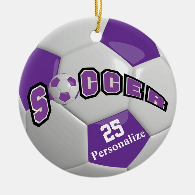 Ornement En Céramique Balle de soccer violette | Personnaliser (Devant)