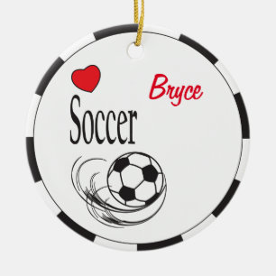 Ornement En Céramique Ballon de football rouge de coeur d'amour