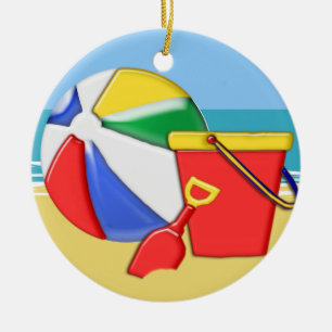 Ornement En Céramique Ballon de plage, seau et pelle au rivage
