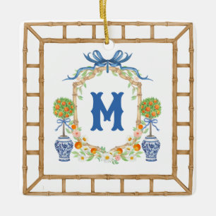 Ornement En Céramique Bambou & Cimier Topiaire Orange Monogramme à 1 l
