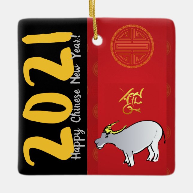 Ornement En Céramique Bande dessinée Chinois traditionnel Ox Année 2021  (Devant)