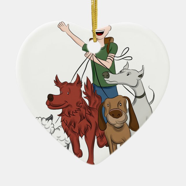 Ornement En Céramique Bande dessinée de marcheur de chien (Devant)