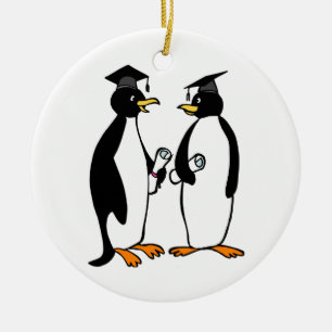 Ornement En Céramique Bande dessinée de pingouins d'obtention du diplô