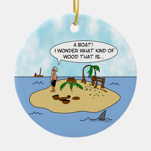 Ornement En Céramique Bande dessinée drôle Woodturner sur l'île (Devant)