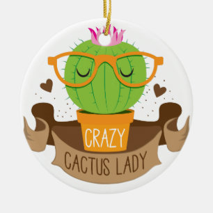 Ornement En Céramique bannière folle de dame de cactus