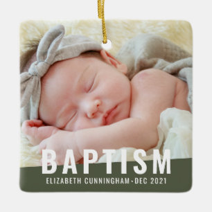 Ornement En Céramique Baptême Moderne Simple Personnalisé Photo bébé