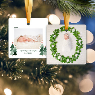 Ornement En Céramique Baptême Premier Noël Arbres rustiques Photo