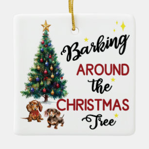 Ornement En Céramique Barking autour de l'arbre de Noël : Dachshund