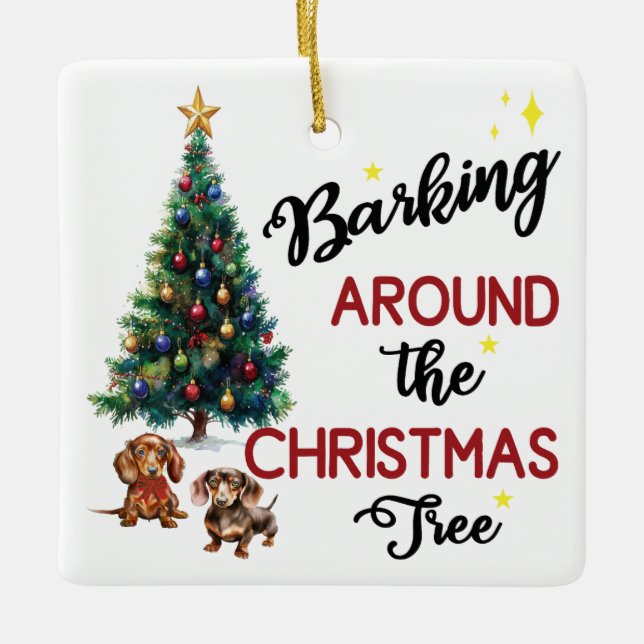 Ornement En Céramique Barking autour de l'arbre de Noël : Dachshund (Devant)