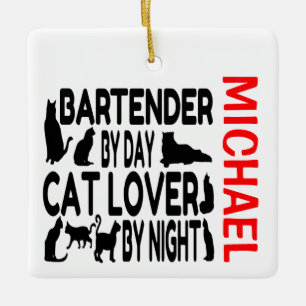 Ornement En Céramique Bartender Loves Cats PERSONNALISÉ