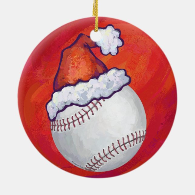 Ornement En Céramique Baseball avec Santa Hat sur Rouge (Dos)