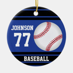 Ornement En Céramique Baseball personnalisé   Bleu foncé et noir