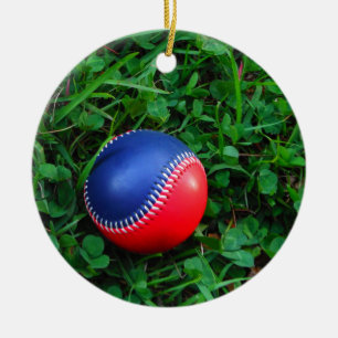 Ornement En Céramique Baseball Rouge et Bleu avec Stitch Blanc