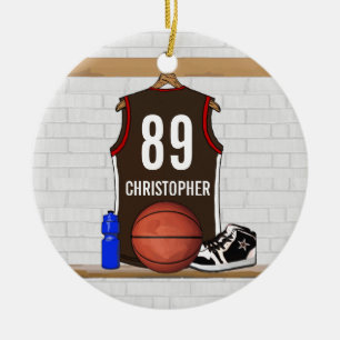 Ornement En Céramique Basket-ball Brown et rouge personnalisé Jersey