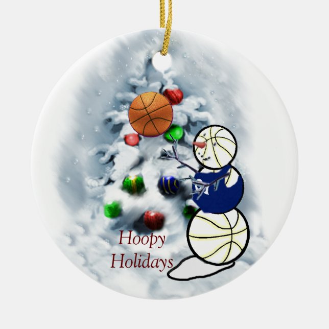 Ornement En Céramique Basket-ball Snowman Noël (Devant)