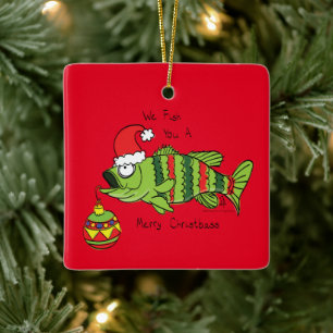 Ornement En Céramique Basse de Noël amusante Pêche Poisson Caricature