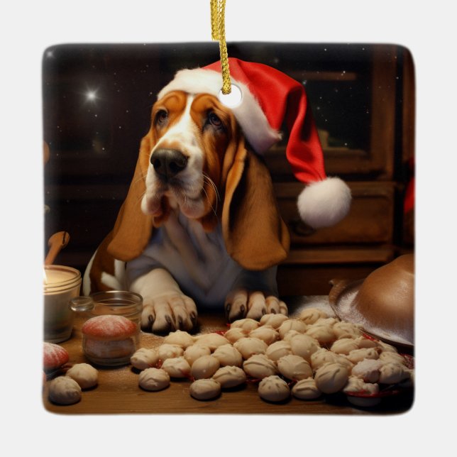 Ornement En Céramique Basset Hound Noël Cookies Festive Fête (Devant)