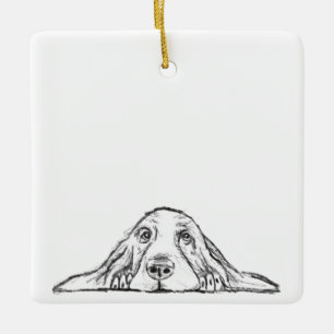 Ornement En Céramique basset hound noir blanc simple yeux de chiot  