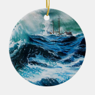 Ornement En Céramique Bateau dans la mer dans la tempête