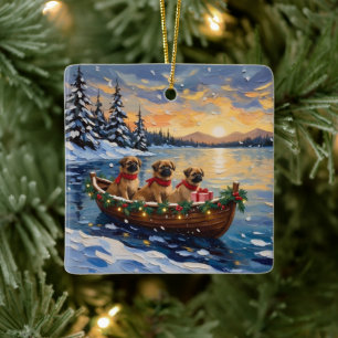 Ornement En Céramique Bateau de Noël du Pékinois Vacances
