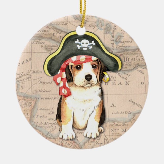 Ornement En Céramique Beagle Casquette pirate (Devant)