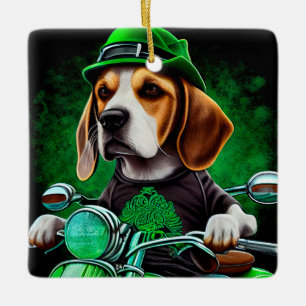 Ornement En Céramique Beagle Chien conduisant vélo St. Patrick's Day