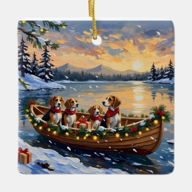 Ornement En Céramique Beagle Christmas Boat Holiday (Devant)