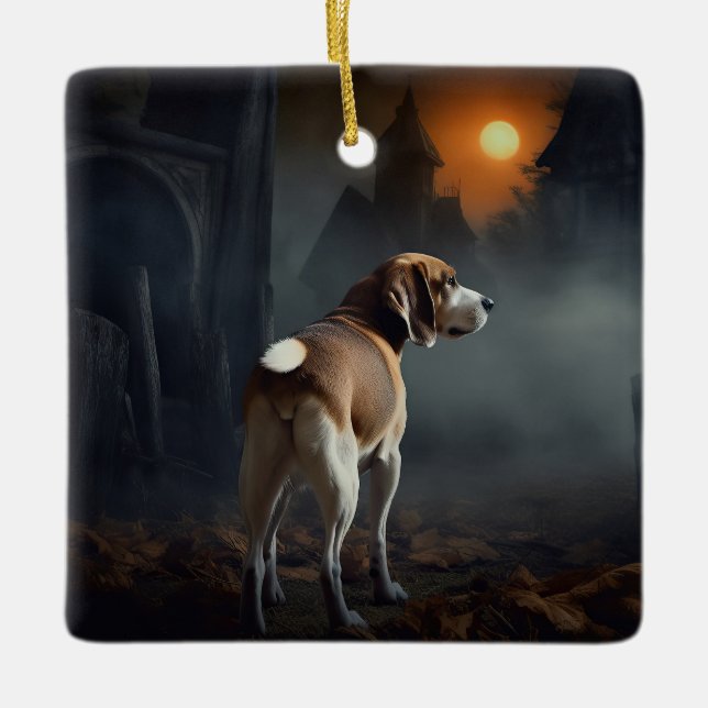 Ornement En Céramique Beagle Halloween effrayant (Devant)