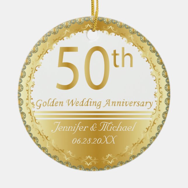 Ornement En Céramique Beau 50ème anniversaire de Mariage d'or (Devant)