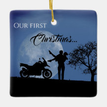 Beau Couples Premier Noël Moto Amour
