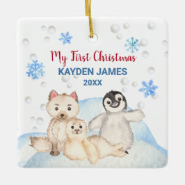 Ornement En Céramique Bébé 1er Noël Animaux arctiques Aquarelle