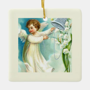 Ornement En Céramique Bébé ange au grelot bleu