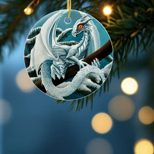 Ornement En Céramique Bébé Dragon d'hiver blanc