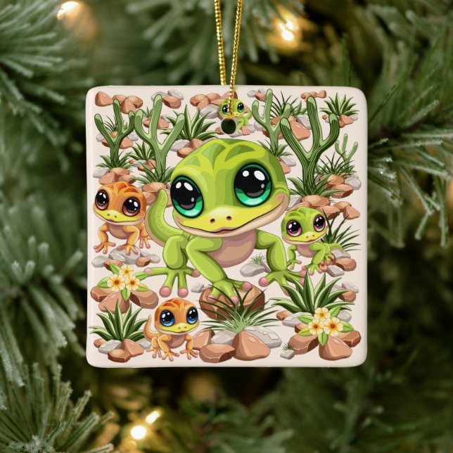 Ornement En Céramique Bébé Geckos jote personnages de dessin (Arbre)