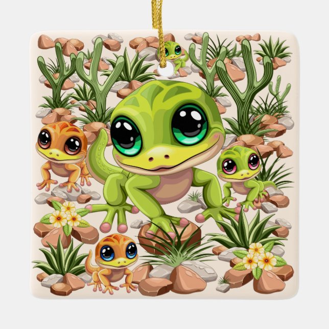 Ornement En Céramique Bébé Geckos jote personnages de dessin (Devant)