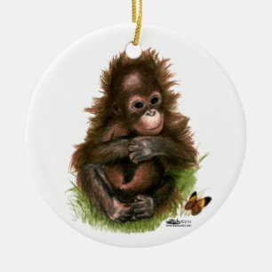 Ornement En Céramique Bébé orang-outan et papillon