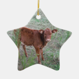 Ornement En Céramique Bébé vache Brown.