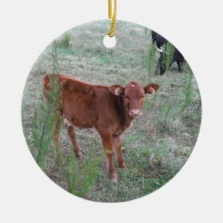Ornement En Céramique Bébé vache Brown.