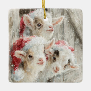 Ornement En Céramique Bébés de neige Chevreaux de Noël 9 - VOTRE PHOTO