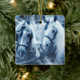 Ornement En Céramique Belle équipe Cheval Hiver Conduite photo