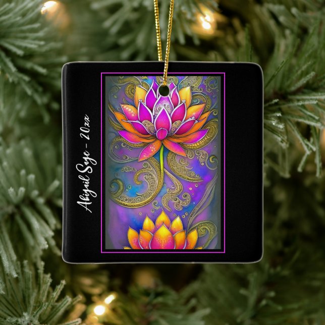 Ornement En Céramique Belle rose Ornate Lotus Fleurs Noël (Arbre)