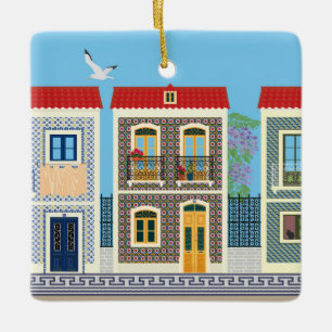 Ornement En Céramique Belles maisons portugaises avec tuiles ou azulejos
