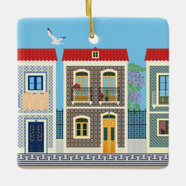 Ornement En Céramique Belles maisons portugaises avec tuiles ou azulejos (Devant)